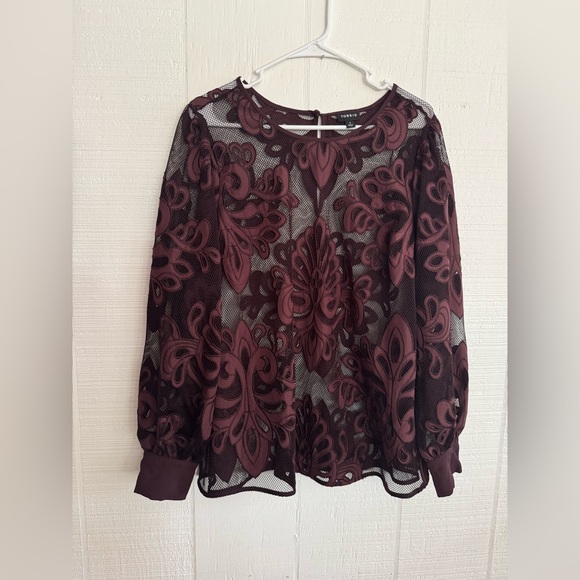 torrid Tops - Torrid Burgundy and Black Lace Blouse